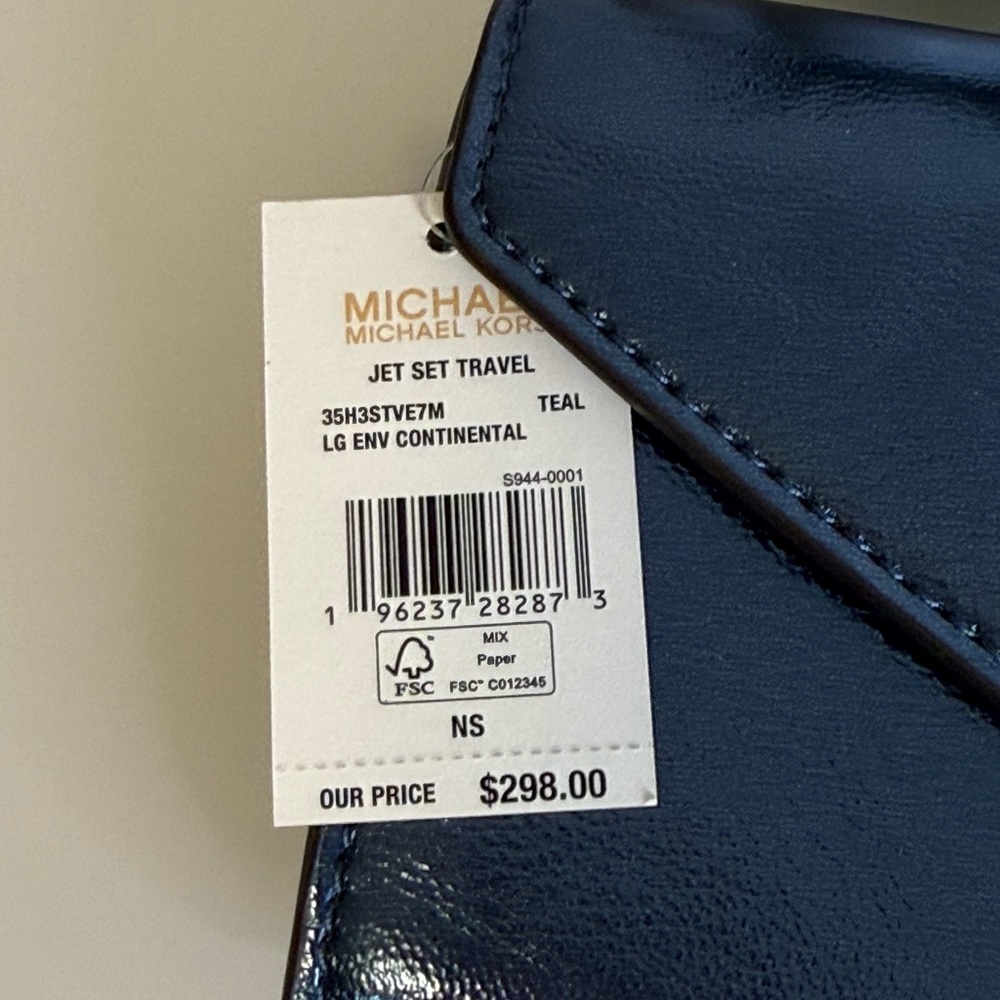 Michael Kors Jet Set Travel Envelope LG Continental Wallet Metallic Teal - Picture 6 of 8